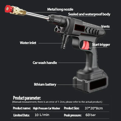 Wireless Car Washer Gun (Double Battery Included) - pikzystore.com